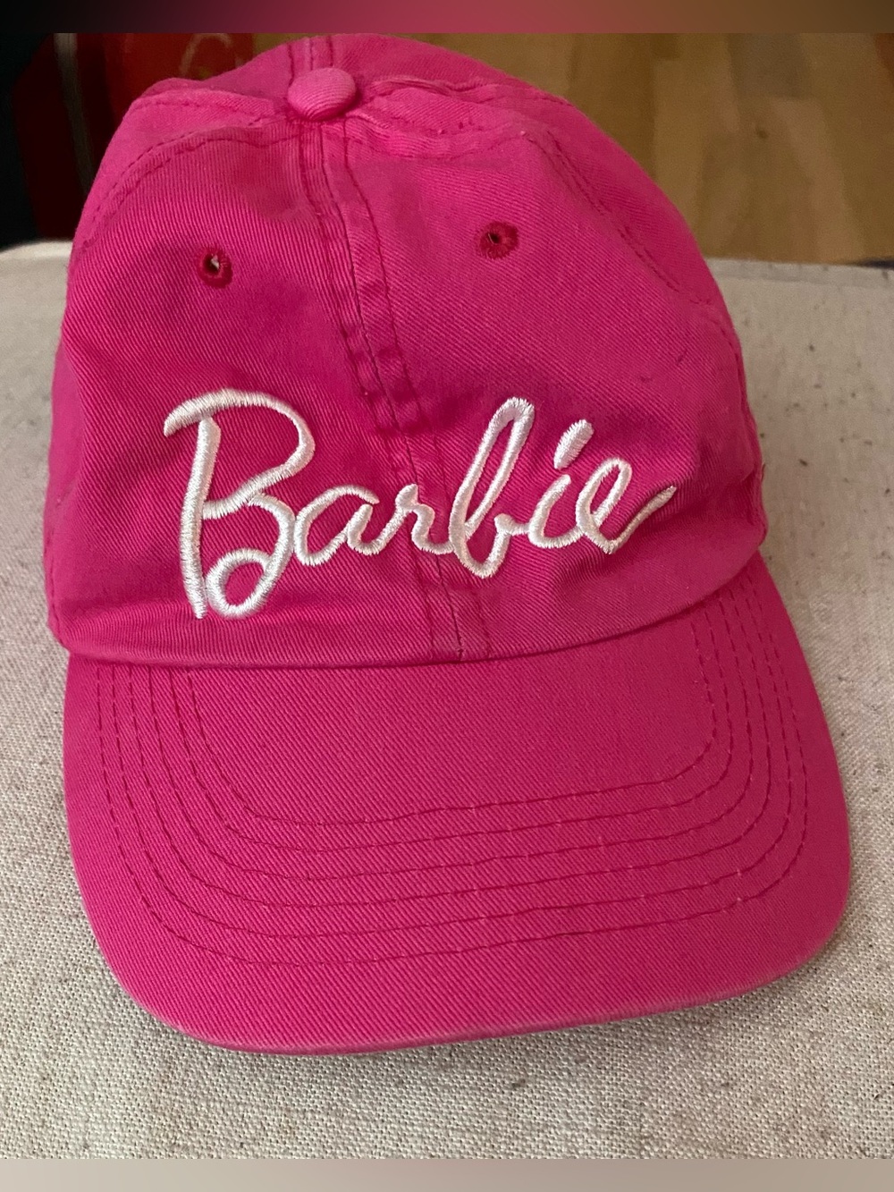 Barbie Bright Pink Baseball Cap with White Script Logo Pre-Owned